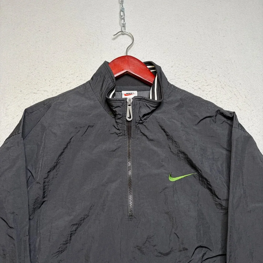Nike Windbreaker Mens Large Black Vintage 90s Quarter Zip Neon Green Logo ER89